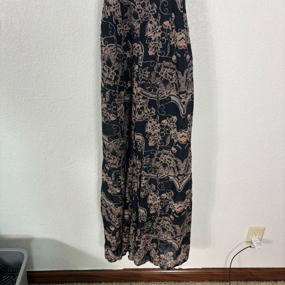 Free People Kissing Sunlight Halter Pants Jumpsuit Black w/ Brown Floral Medium - Picture 4 of 10